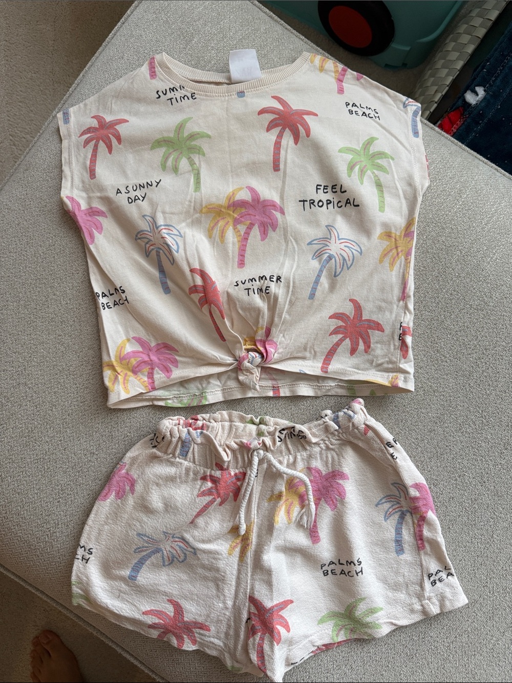 Zara Kids Tropical Palm Print Set - Cream with Multicolor Palms